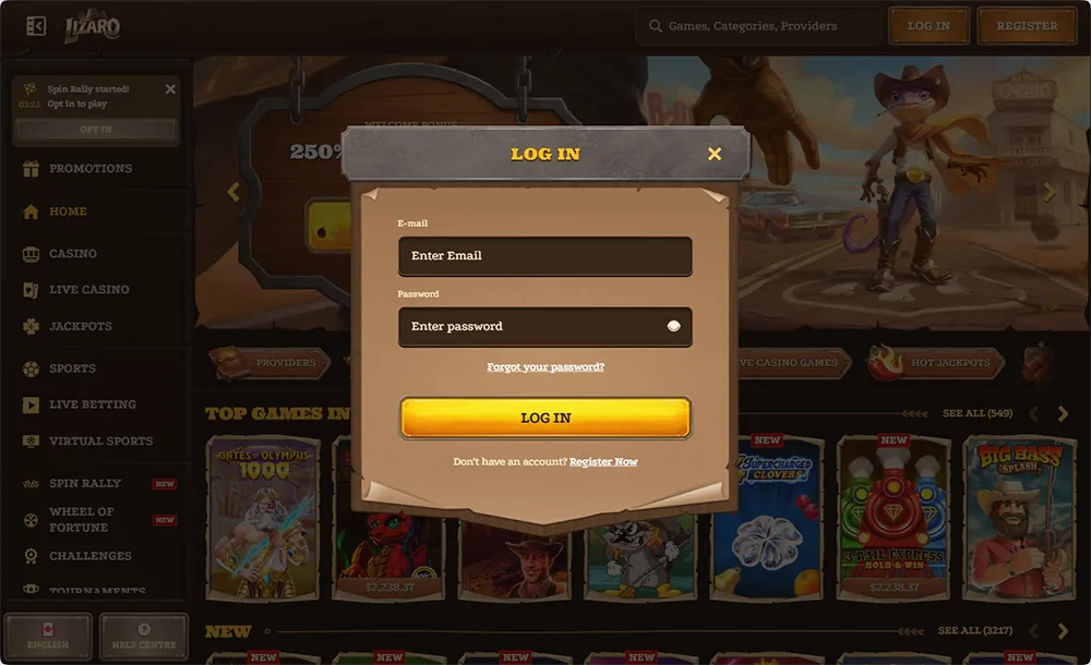 Inscription et connexion sur Lizaro Casino Online - login