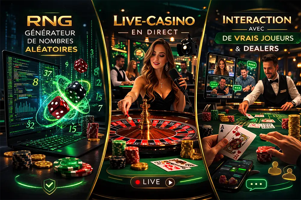 Bannière casino RNG et live interactions