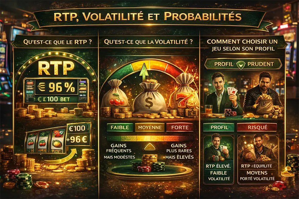 Infographie RTP volatilité et profils joueurs - Lizaro Casino