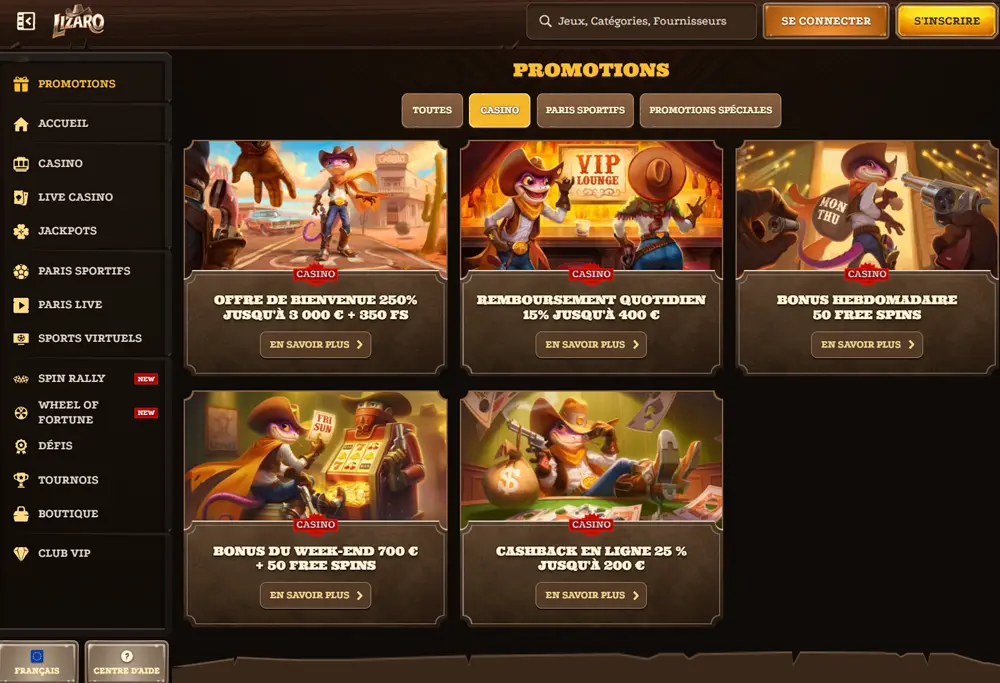 Promotions et bonus du casino Lizaro Online